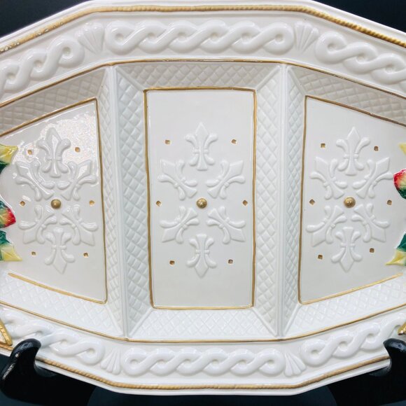 90s Fitz and Floyd Snowy Woods Hostess Serving Tray Christmas Divided Charger - Picture 3 of 11